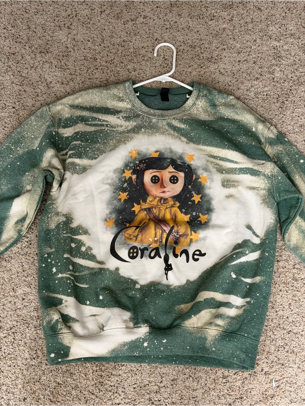 Coraline Bleached Sweatshirt Green Graphic Crewneck Women’s Size L